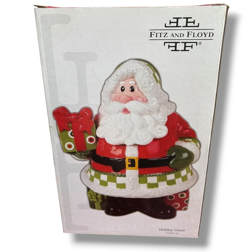 Fitz‎ and Floyd Holiday Cheer Santa Cookie Jar Christmas Ceramic Canister 2008